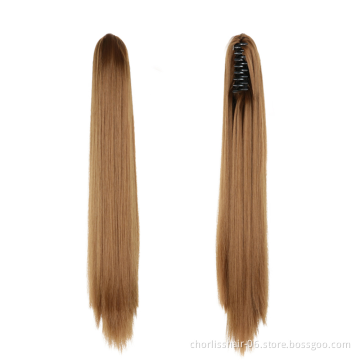 Wholesale Deep-Brown Long Straight Claw-Clip Drawstring Hairpiece Clip In Hair Tail Synthetic Hair Ponytails Extension For Women